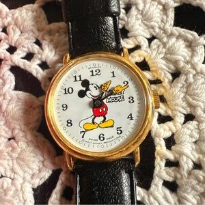 Disney Mickey Mouse Gold Tone Watch with Black Strap broke
